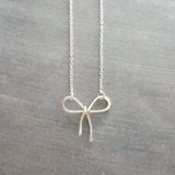Sterling Silver Bow Necklace, silver ribbon necklace, wire bow necklace, bow pendant, sterling silver chain, delicate necklace, dainty charm