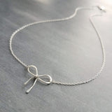 Sterling Silver Bow Necklace, silver ribbon necklace, wire bow necklace, bow pendant, sterling silver chain, delicate necklace, dainty charm