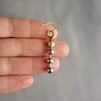 Gold & Silver Ball Chain Earrings, small raw brass hooks, mixed metal, long narrow dangle, round beaded earring, silver and gold earrings