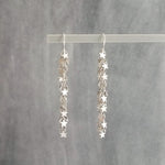 Tiny Silver Star Earrings, silver stars earring, star cascade earring, silver falling star earrings, shaggy earring, cha cha earring, star cluster earring, long thin silver dangle