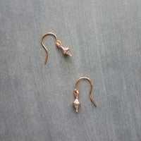 Small Rose Gold Earrings, tiny little dangle, simple earring, ball tip hooks, delicate petite minimalist jewelry, dainty rose gold earring