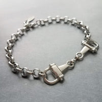 Silver Snaffle Bit Horse Bracelet, chunky antique silver chain, equestrian bracelet, silver horse bracelet, snaffle bracelet, D ring, thick