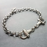 Silver Snaffle Bit Horse Bracelet, chunky antique silver chain, equestrian bracelet, silver horse bracelet, snaffle bracelet, D ring, thick