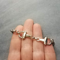 Silver Snaffle Bit Horse Bracelet, chunky antique silver chain, equestrian bracelet, silver horse bracelet, snaffle bracelet, D ring, thick