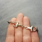 Silver Snaffle Bit Horse Bracelet, chunky antique silver chain, equestrian bracelet, silver horse bracelet, snaffle bracelet, D ring, thick