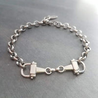 Silver Snaffle Bit Horse Bracelet, chunky antique silver chain, equestrian bracelet, silver horse bracelet, snaffle bracelet, D ring, thick