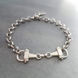 Silver Snaffle Bit Horse Bracelet, chunky antique silver chain, equestrian bracelet, silver horse bracelet, snaffle bracelet, D ring, thick