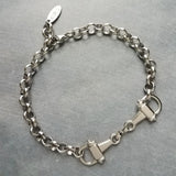 Silver Snaffle Bit Horse Bracelet, chunky antique silver chain, equestrian bracelet, silver horse bracelet, snaffle bracelet, D ring, thick