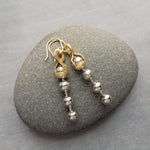 Gold & Silver Ball Chain Earrings, small raw brass hooks, mixed metal, long narrow dangle, round beaded earring, silver and gold earrings