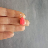 Coral Pink Teardrop Earrings, facet cut teardrop, bubblegum pink acrylic stone, acrylic gemstone earring, silver pink earring, coral pink earring, large faceted teardrop earrings