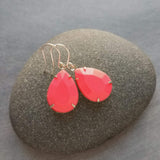 Coral Pink Teardrop Earrings, facet cut teardrop, bubblegum pink acrylic stone, acrylic gemstone earring, silver pink earring, coral pink earring, large faceted teardrop earrings