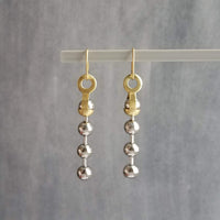 Gold & Silver Ball Chain Earrings, small raw brass hooks, mixed metal, long narrow dangle, round beaded earring, silver and gold earrings