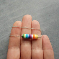 Silver Disk Necklace, colorful necklace, multicolor necklace, clay rainbow necklace, cheerful necklace, round rainbow disc necklace