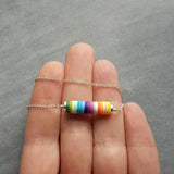 Silver Disk Necklace, colorful necklace, multicolor necklace, clay rainbow necklace, cheerful necklace, round rainbow disc necklace