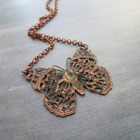 Collar de trébol de cobre, colgante de trébol pequeño, cadena de cobre antigua, collar de trébol de 4 hojas, collar de cobre rústico, cobre oxidado, suerte