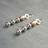 Gold & Silver Ball Chain Earrings, small raw brass hooks, mixed metal, long narrow dangle, round beaded earring, silver and gold earrings