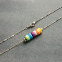 Silver Disk Necklace, colorful necklace, multicolor necklace, clay rainbow necklace, cheerful necklace, round rainbow disc necklace