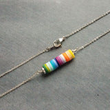 Silver Disk Necklace, colorful necklace, multicolor necklace, clay rainbow necklace, cheerful necklace, round rainbow disc necklace