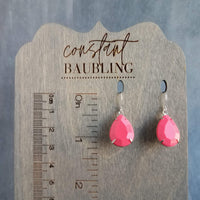 Coral Pink Teardrop Earrings, facet cut teardrop, bubblegum pink acrylic stone, acrylic gemstone earring, silver pink earring, coral pink earring, large faceted teardrop earrings