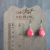 Coral Pink Teardrop Earrings, facet cut teardrop, bubblegum pink acrylic stone, acrylic gemstone earring, silver pink earring, coral pink earring, large faceted teardrop earrings