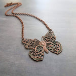 Antique Copper Patina Butterfly Necklace,copper filigree pendant, green verdigris patina, antique copper chain, large butterfly pendant, rustic copper necklace, oxidized copper
