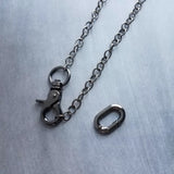 Thick Gunmetal Chain Necklace, double front clasp, silvery gun black metal round O link, chunky necklace, large oval clip, big lobster clasp