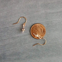 Small Rose Gold Earrings, tiny little dangle, simple earring, ball tip hooks, delicate petite minimalist jewelry, dainty rose gold earring