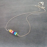 Silver Disk Necklace, colorful necklace, multicolor necklace, clay rainbow necklace, cheerful necklace, round rainbow disc necklace