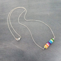 Silver Disk Necklace, colorful necklace, multicolor necklace, clay rainbow necklace, cheerful necklace, round rainbow disc necklace