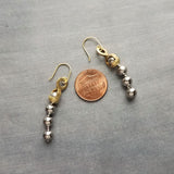 Gold & Silver Ball Chain Earrings, small raw brass hooks, mixed metal, long narrow dangle, round beaded earring, silver and gold earrings