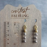Gold & Silver Ball Chain Earrings, small raw brass hooks, mixed metal, long narrow dangle, round beaded earring, silver and gold earrings