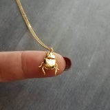 Little Gold Beetle Necklace, small beetle pendant, thin delicate 18in chain, rose June bug, 14K gold fill chain opt, 3D insect bug charm jewelry, gold bug necklace