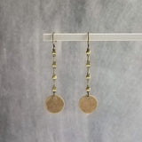 Antique Brass Chain Earrings, bronze disk earring, delicate thin earring, antique bronze round dangle, bronze chain, lightweight aged brass