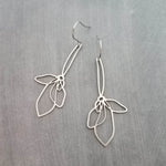 Stainless Steel Long Flower Earrings, long silver earrings, large lightweight earrings, cut out earrings, big earrings, flower outline earring