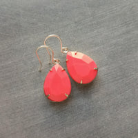 Coral Pink Teardrop Earrings, facet cut teardrop, bubblegum pink acrylic stone, acrylic gemstone earring, silver pink earring, coral pink earring, large faceted teardrop earrings