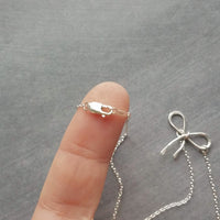 Sterling Silver Bow Necklace, silver ribbon necklace, wire bow necklace, bow pendant, sterling silver chain, delicate necklace, dainty charm
