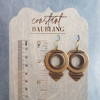 Large Round Antique Bronze Earrings, tribal style medallions, beaded edge, rustic antique brass earring, lightweight ox brass gold triangle
