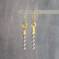 Gold & Steel Ball Chain Earrings, raw brass round hooks, hoop hook, mixed metals, long narrow dangle, round beaded earring, silver and gold earrings, 4mm silver ball chain