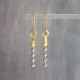Gold & Steel Ball Chain Earrings, raw brass round hooks, hoop hook, mixed metals, long narrow dangle, round beaded earring, silver and gold earrings, 4mm silver ball chain