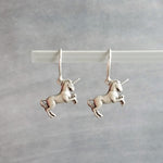 Unicorn Earrings, small silver unicorns, rearing prancing unicorn earring, unicorn dangle, little silver unicorn, mythical creature earring, fairy tale horse, Scotland Scottish symbol