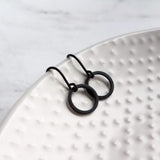 Small Black Circle Earrings, black hoops, little black circle earring, black circle earring, matte black earring, black ring earring, open