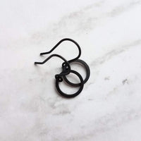 Small Black Circle Earrings, black hoops, little black circle earring, black circle earring, matte black earring, black ring earring, open