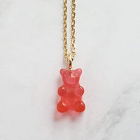 Light Pink Gummy Bear Necklace, bubblegum pink bear charm, candy necklace, dainty gold chain, tiny little gummy bear, small bear pendant