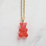 Light Pink Gummy Bear Necklace, bubblegum pink bear charm, candy necklace, dainty gold chain, tiny little gummy bear, small bear pendant