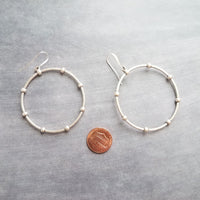 Large Silver Circle Earrings, silver hoop earring, large hoop earring, hoop with balls, oxidized silver circle, ball accent hoop, antique