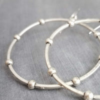 Large Silver Circle Earrings, silver hoop earring, large hoop earring, hoop with balls, oxidized silver circle, ball accent hoop, antique