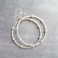 Large Silver Circle Earrings, silver hoop earring, large hoop earring, hoop with balls, oxidized silver circle, ball accent hoop, antique