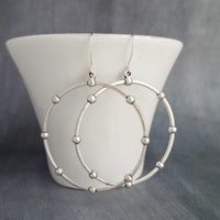 Large Silver Circle Earrings, silver hoop earring, large hoop earring, hoop with balls, oxidized silver circle, ball accent hoop, antique