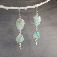 Gunmetal Earrings, larimar earrings, pale blue gemstone, mottled blue stone earring light blue sky blue baby blue, lever back dangle disk
