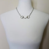 Silver Snaffle Bit Necklace, chunky stainless steel chain, equestrian necklace, silver horse necklace, D ring, thick silver paperclip chain